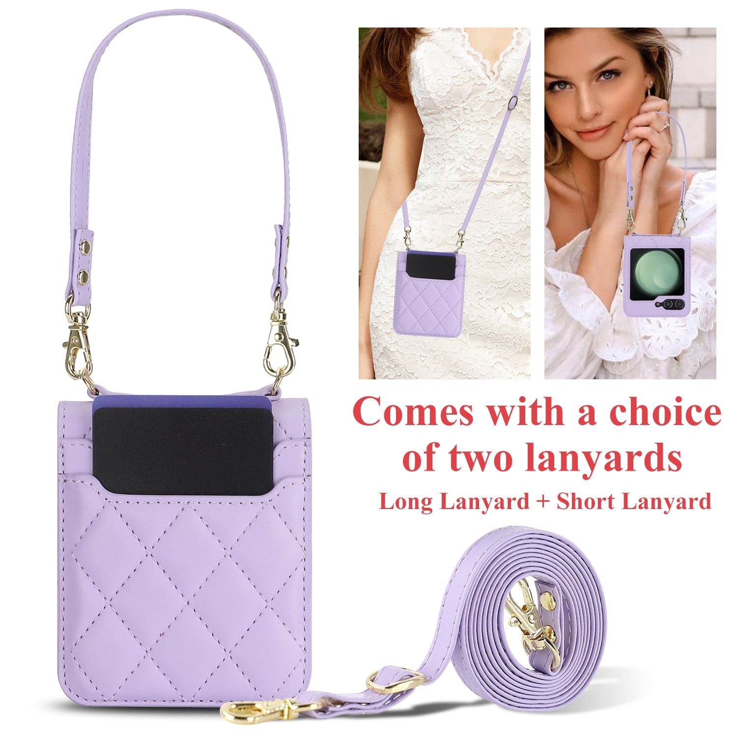 for Samsung Galaxy Z Flip 7 Crossbody Wallet Case with Built-in Card Slots Premium PU Leather Wristlet Strap and Lanyard, Carrying Handbag Phone Case for Samsung Galaxy Z Flip 7 Women Girls, Purple