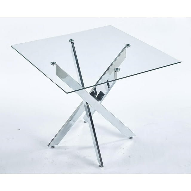 Table d'Appoint Carrée en Verre de 35 Pouces avec Cadre en X Doré - Table de Bout Moderne avec Dessus en Verre Trempé, Table Basse pour Salon et Entrée