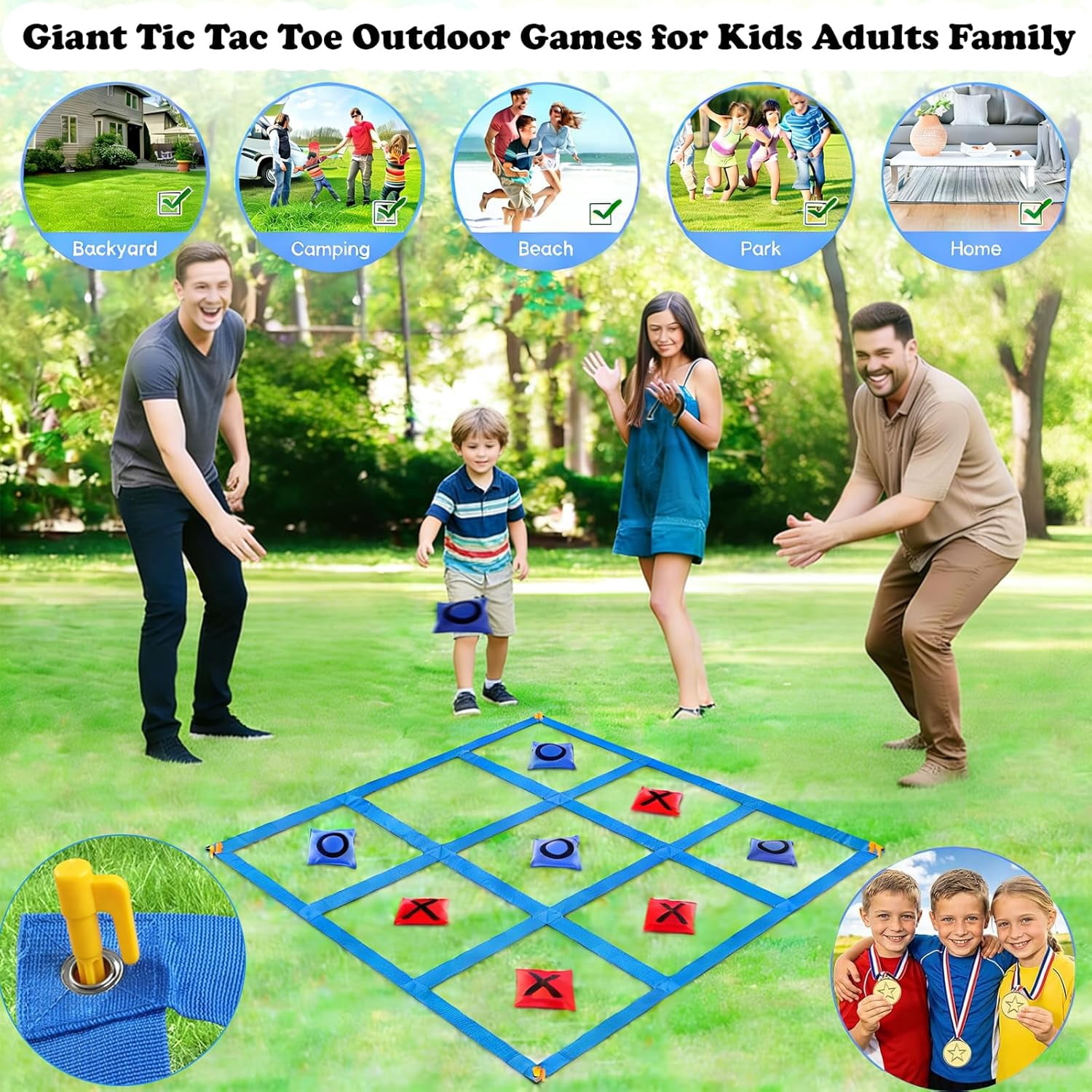Giant Tic Tac Toe Bean Bag Toss Outdoor Games for Kids Adults Family-4X4FT Large Lawn Yard Carnival Field Day Games, Beach Backyard Camping Outside Family Reunion