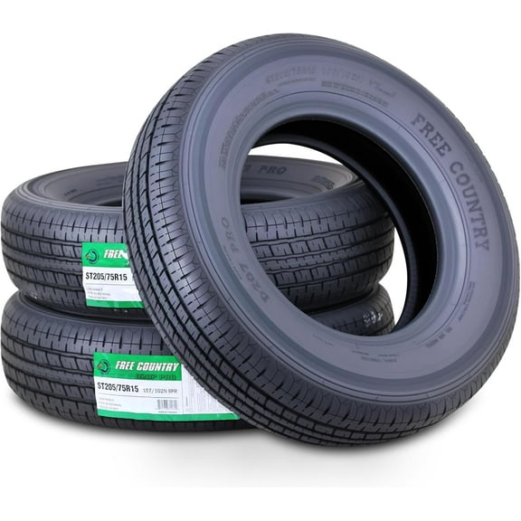 FREE COUNTRY New Premium Trailer Tires ST 205/75R15 8PR Load Range D Radial w/Scuff Guard, Set 3
