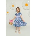 thumbnail image 3 of Millie Loves Lily Female Navy Angel Floral Bow-Waist Cap-Sleeve Dress Jersey Knit (2T-12), 3 of 3