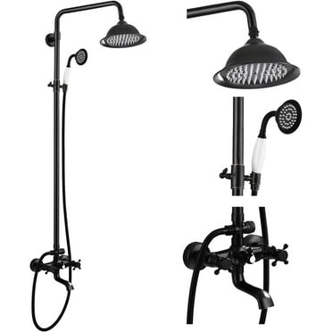 Matte Black  Shower Faucet 8" Rainfall Shower Head Combo Set with Tub Spout