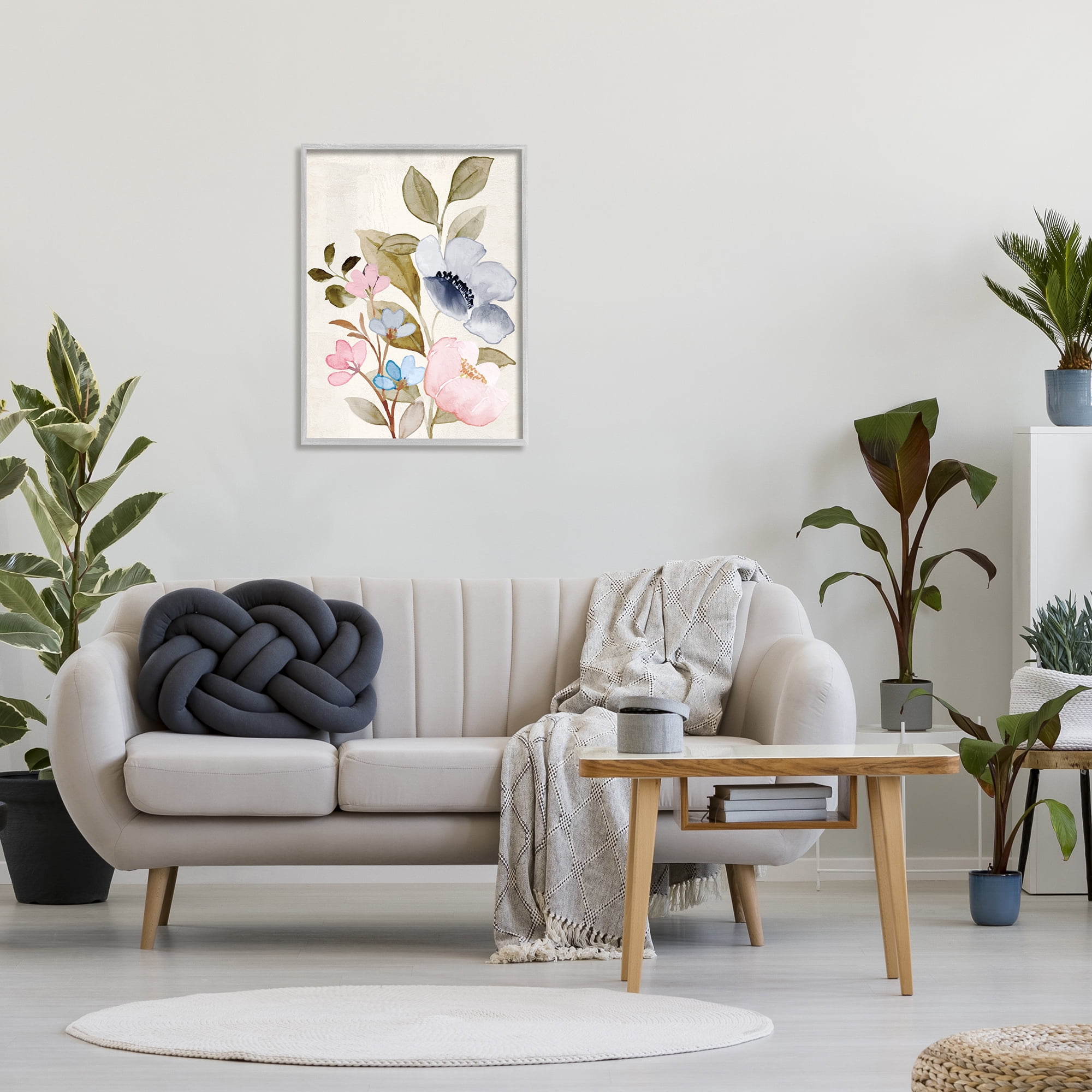 Stupell Industries Soft Cottage Florals Botanical & Floral Painting Gray Framed Art Print Wall Art, 24 x 30