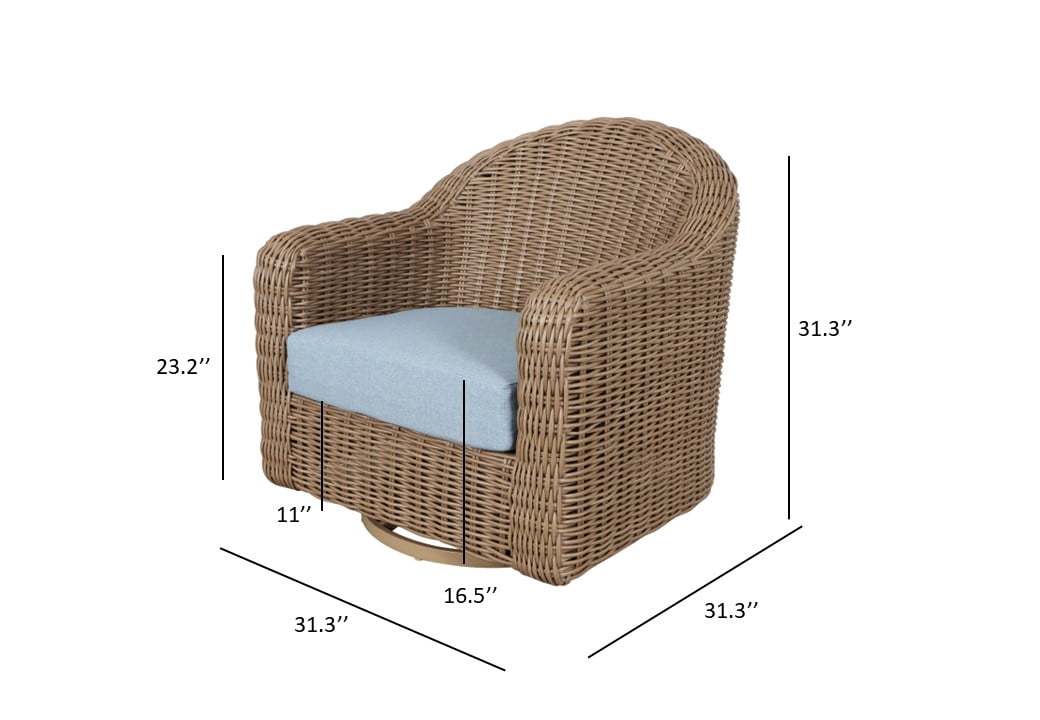 Better Homes & Gardens Bellamy Outdoor 1pk Swivel Glider Chair, Tan Wicker/Blue Cushion