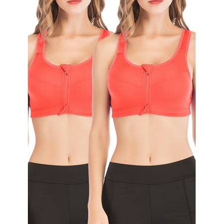 

YouLoveIt Women s Comfort Sport Bra 2-pack Women s Push Up Zipper Front Closure Padded Sports Bra Racerback High Impact Workout Crop Tops Yoga Bras