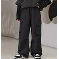 thumbnail image 6 of RMGVDSD Boys Cargo Pants Casual Pants Wide Leg Baggy Cargo Pants Trendy Loose Fit Cargo Trousers Comfortable Elastic Waist Kids Pants 4-5 Years/Black, 6 of 6