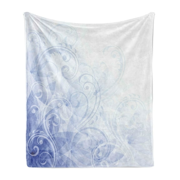 Pale Blue Soft Flannel Fleece Throw Blanket, Abstract Curled Leaves Natural Flower Arrangement, Cozy Plush for Indoor and Outdoor Use, 50" x 60", Violet Blue Pale Blue, by Ambesonne