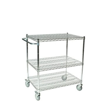 24" Deep x 24" Wide x 39" High 3 Tier Chrome Wire Shelf Cart