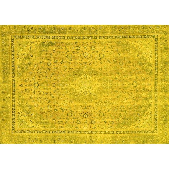 Ahgly Company Machine Washable Indoor Rectangle Abstract Yellow Modern Area Rugs, 3' x 5'