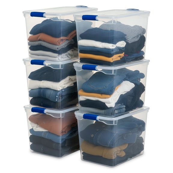 Homz 112 Quart Heavy Duty Clear Plastic Stackable Storage Containers, 6 Pack