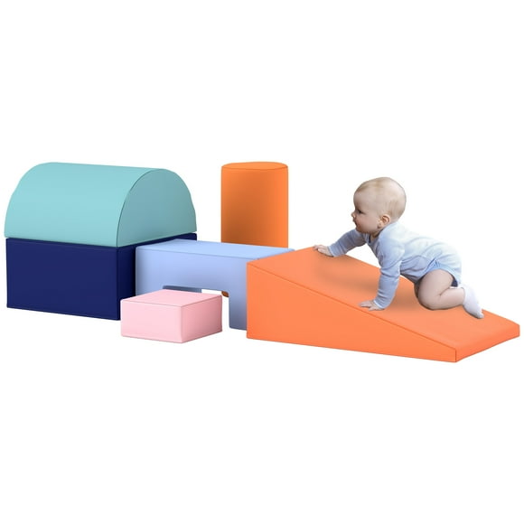 Qaba Ensemble de Jeu Souple 6 Pcs pour Enfants de 6 à 72 Mois, Orange et Bleu