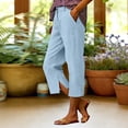 thumbnail image 6 of FUNUONY Capri Pants for Women Wide Leg Casual Capris Pleated Dress Pants with Pockets Business Lounge Work Summer 2026 Straight Wide Leg Loose Elastic Waist Cropped Trouser Light Blue S-3XL, 6 of 8