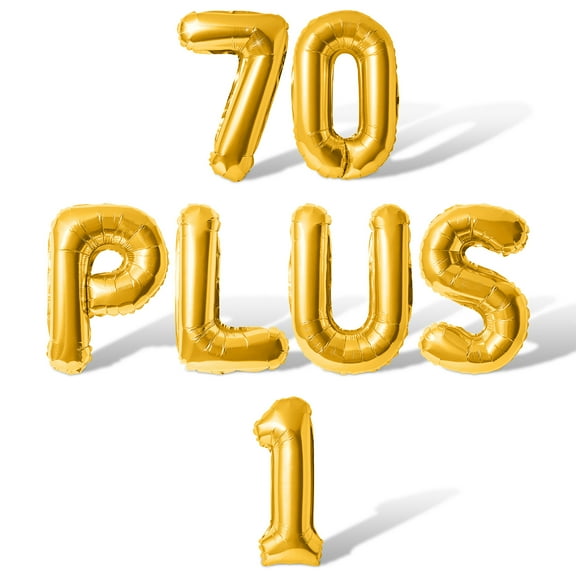 Letter Balloons - 70 PLUS 1 16" Inch Alphabet Letters Foil Mylar Balloon 71st Birthday Party Banner (Gold)