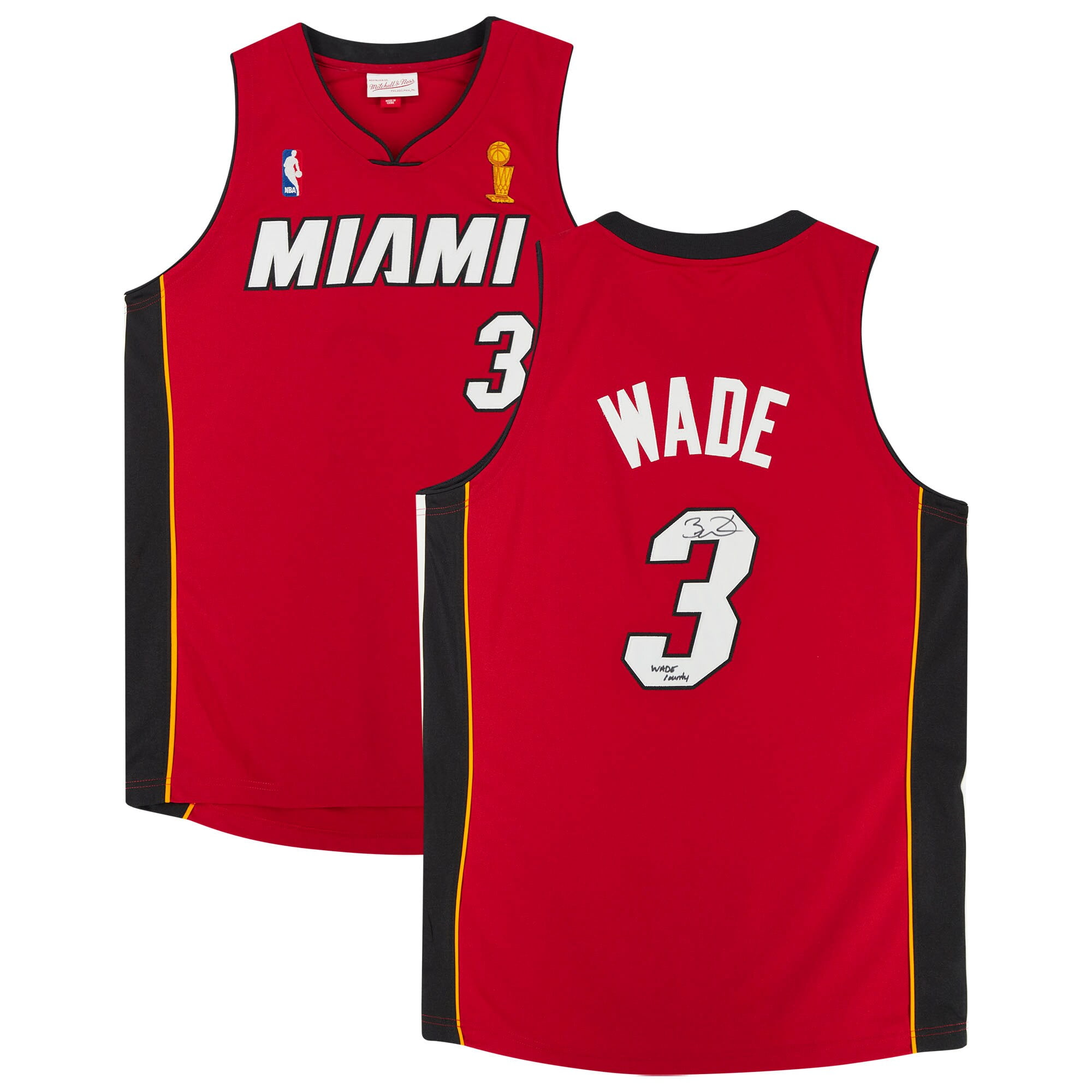 Dwyane Wade Red Miami Heat Autographed Mitchell & Ness Authentic Jersey  with Wade County Inscription