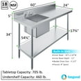 thumbnail image 3 of 60 in. x 24 in. Stainless Steel Work Table with Built-in Left Prep Sink and Faucet, 3 of 9