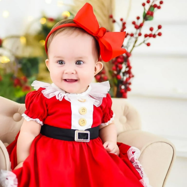 Douhoow Toddler Girl Christmas Dresses Red Short Sleeve Button