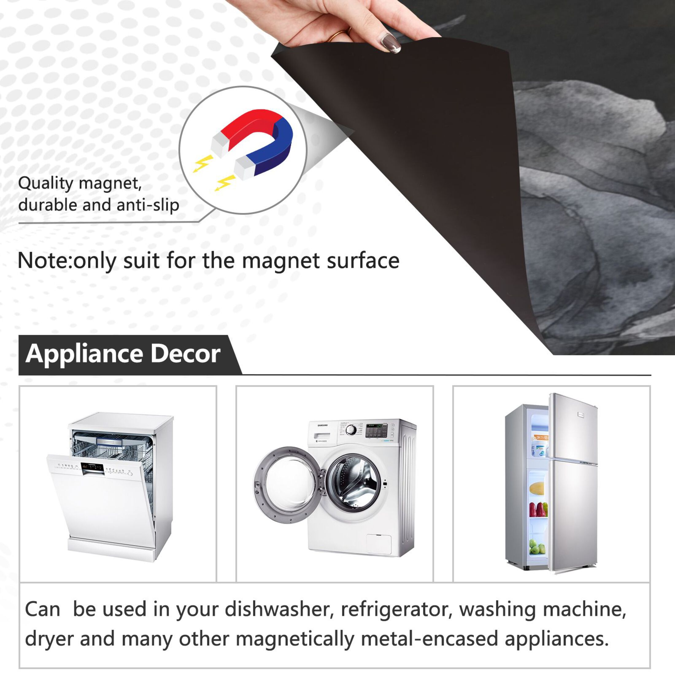 Dishwasher Magnetic Sticker 23x26 Inch Refrigerator Magnetic Sticker Washing Machine Magnetic Sticker Kitchen Panel Magnetic Sticker Home Decor Black Roses Seamless