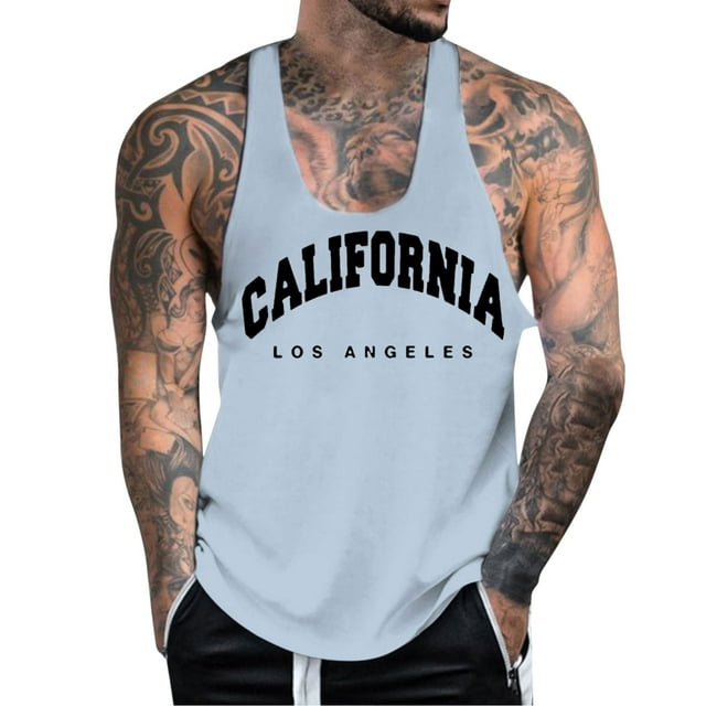 Aayomet Men's Summer Tank Tops Tank Top Running Bottom Sports Tank Top (Blue, S)