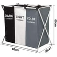 thumbnail image 4 of 3 Section Laundry Basket, Foldable Laundry Hamper/Sorter with Aluminum Frame, Washing Clothes Storage for Home, Dormitary (Dark+Light+Color), 4 of 8