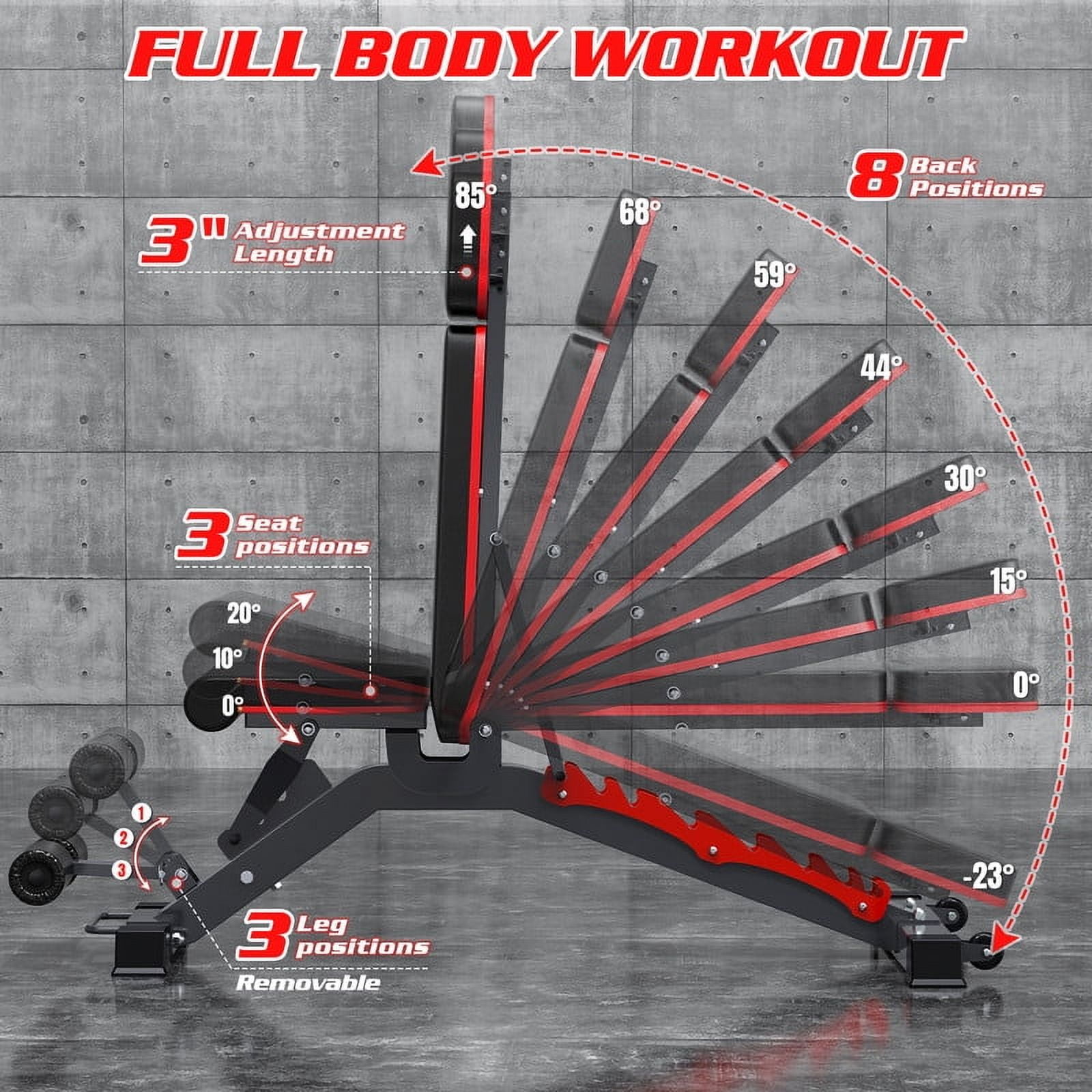 Adjustable Weight Bench 1200LBs Capacity Full Body Workout Multi-Purpose Foldable Incline Decline Workout Bench for Home Gym