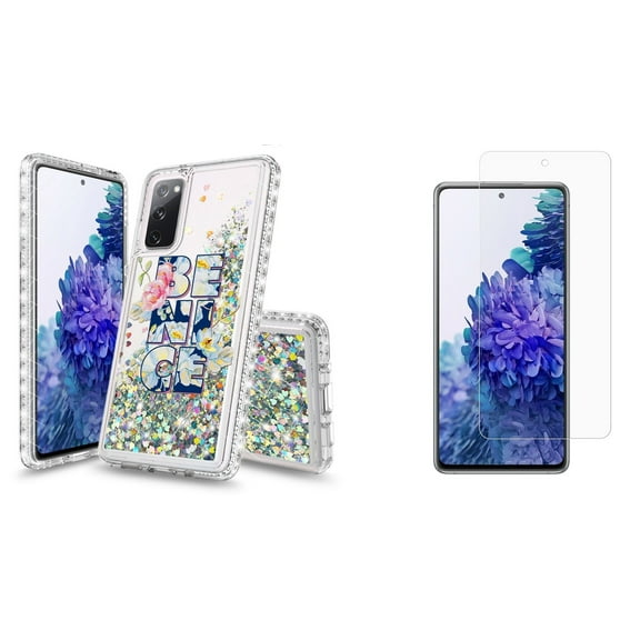 Bemz Liquid Quicksand Case for Samsung Galaxy S20 FE (with 2 Pack of Tempered Glass Screen Protectors and Touch Tool) - Be Nice