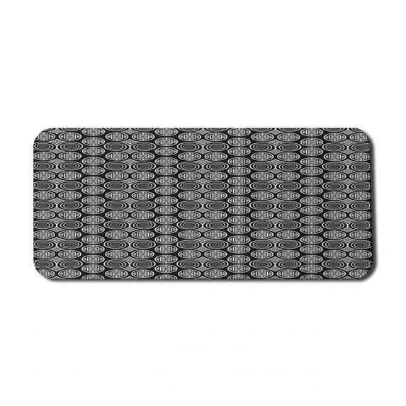 Abstract Computer Mouse Pad, Vintage Art Deco Curlicue Nature Inspired Swirly Circles Illustration, Rectangle Non-Slip Rubber Mousepad X-Large, 35" x 15", Charcoal Grey and White, by Ambesonne