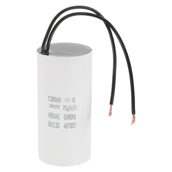 Uxcell 70uF CBB60 Running Capacitor, Run Capacitor with 2 Wires, AC 450V Start Up Motor with Frequency of 50Hz/60Hz, Suitable for Air Compressors Pumps, White