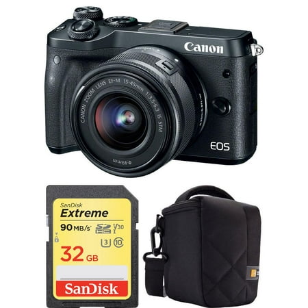 Canon EOS m6 Mirrorless Digital Camera with 15-45mm lens Accessory Bundle
