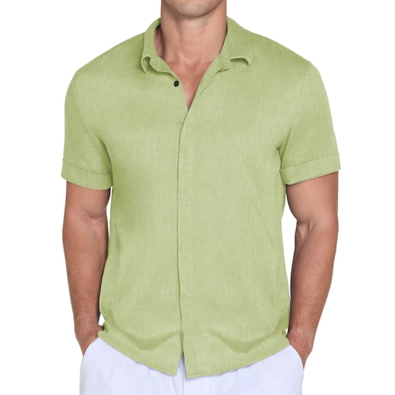 QDG Mens Casual Button Down Shirts Short Sleeve for Men Summer Beach Vacation Shirt Green L