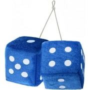 Zone Tech Blue Teal 3" Square Hanging Dice-Soft Fuzzy Decorative Vehicle Hanging Mirror Dice with White Dots - Pair