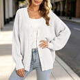 thumbnail image 7 of Otvok Ladies Casual Knit Outerwear, Winter Open Knit V Neck Button Front Long Lantern Sleeve Loose Cardigan Sweater, 7 of 7