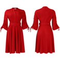 thumbnail image 2 of Women's Satin Mock Neck Flounce Long Sleeve Ruffle Hem A Line Mini Short Dress, 2 of 8