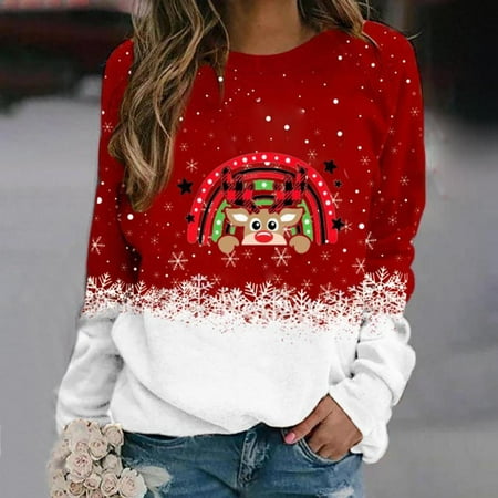 

jsaierl Graphic Sweatshirts for Women Funny Graphic Christmas Sweatshirt Crewneck Long Sleeve Going Out Tops for Women Lightweight Pullover for Teen Girls