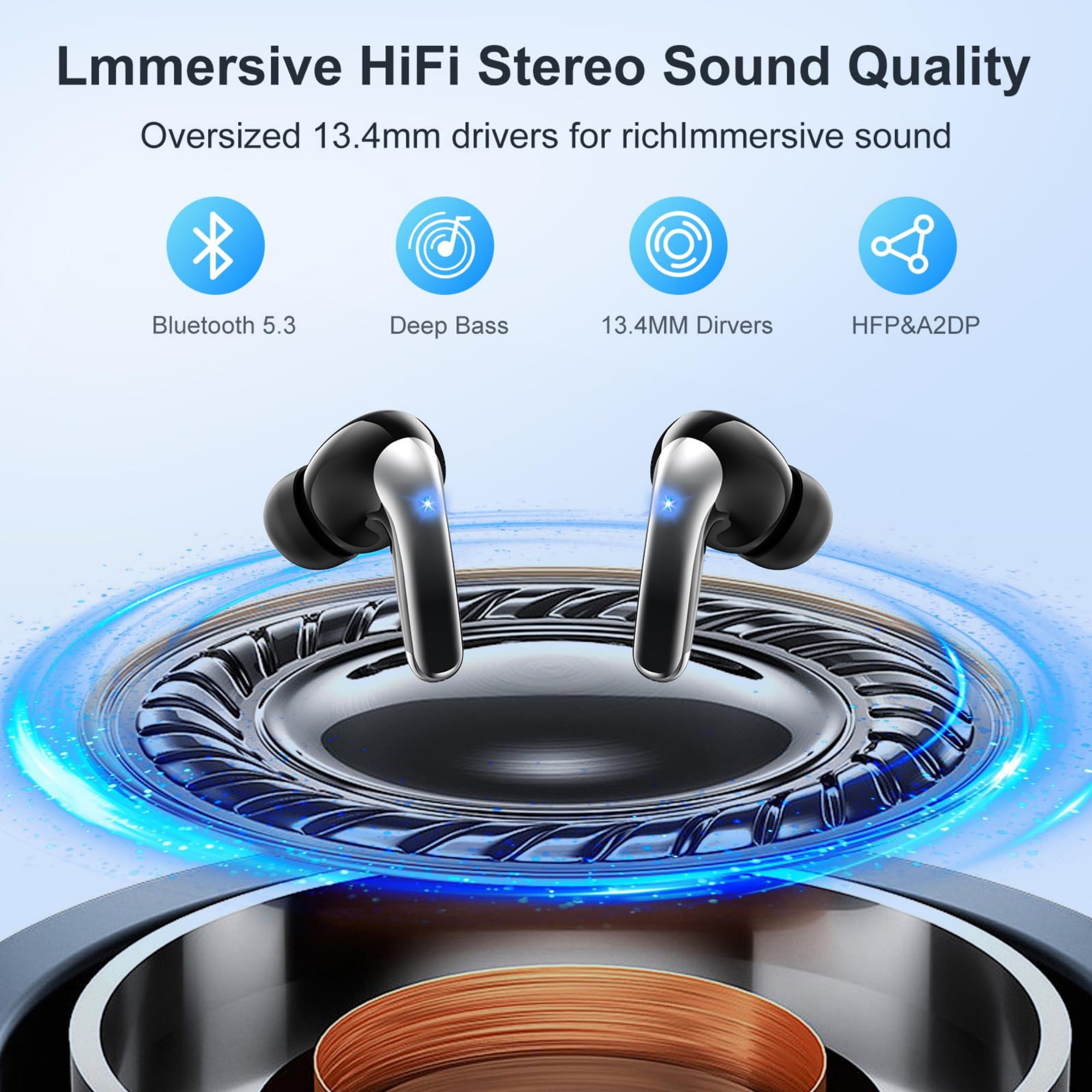WeurGhy Earbuds Wireless Bluetooth Noise Cancelling for iPhone Android Sports Workout, 56H Playtime Waterproof LED Display in Ear Headphones, Gradient Black