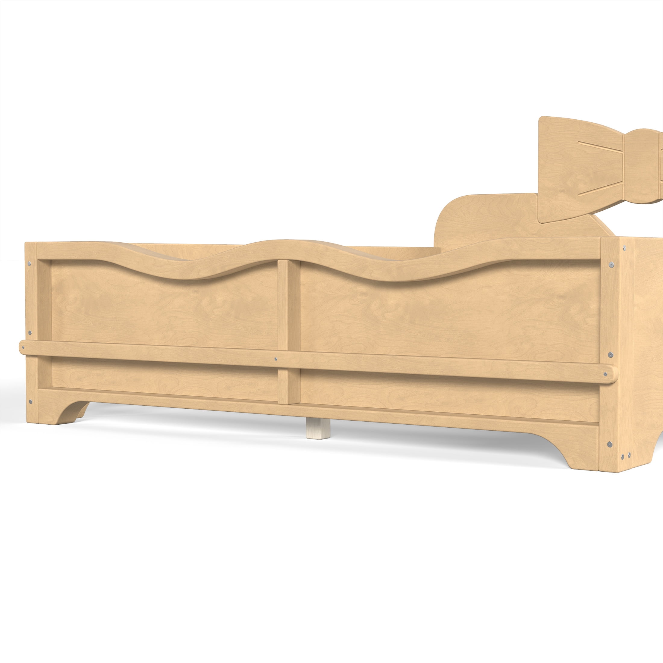 GDF Studio Full Size Kids Platform Bed with Bowknot Headboard, Guardrails & Bookshelf, Natural