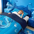 thumbnail image 3 of meiyoeat Watercolor Ocean Animal Shark Twin Comforter Sets For Boys,Under The Sea Themed Monogram S Bedding Set,Navy Blue Reversible,2pcs,1 Comforter and 1 Pillowcase, 3 of 7