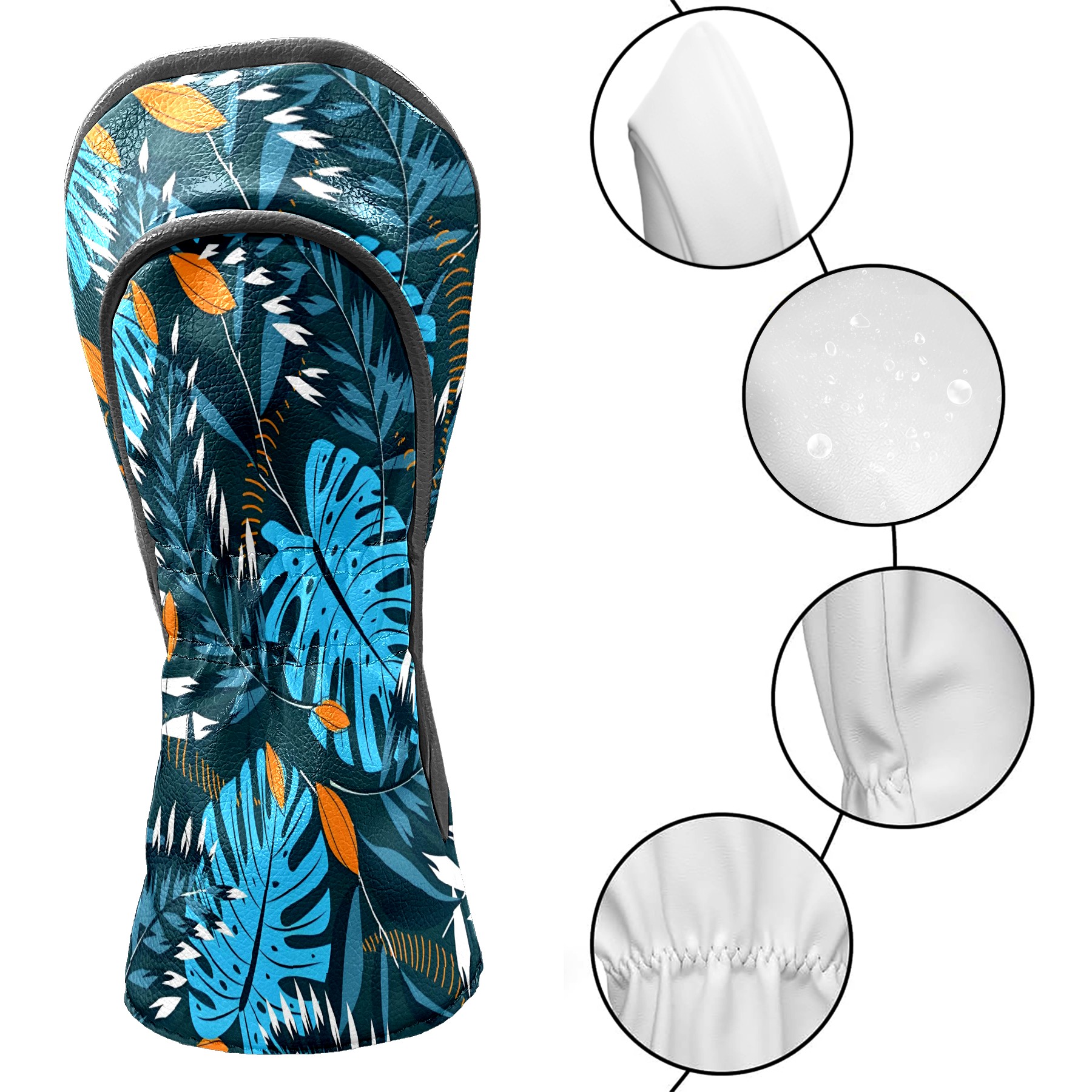 Golf Club Covers, Blue Leaf Premium PU Leather Driver Hybrid Putter Head Covers with Velvet Lining, Waterproof Golf Gifts for Men Women
