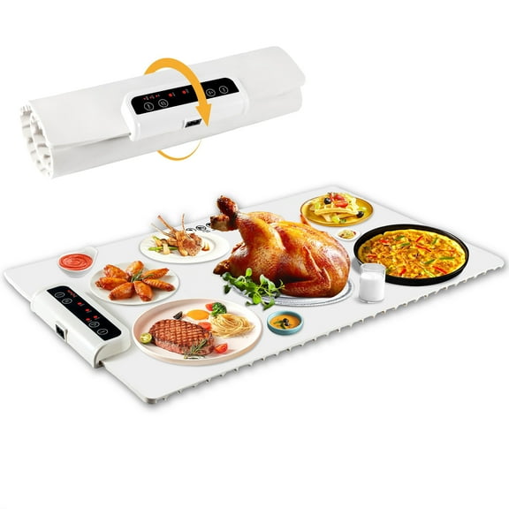 Hyindoor 24"x15" Electric Warming Tray Roll Up Food Warmers with Adjustable Temperature & Time Controls for Parties Buffets and Home Use