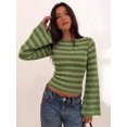 thumbnail image 6 of Women Boat Neck Striped Long Sleeve Sweater, Slim Fit Flare Cuff Knit Top for Autumn Daily Dating Outfits, 6 of 10