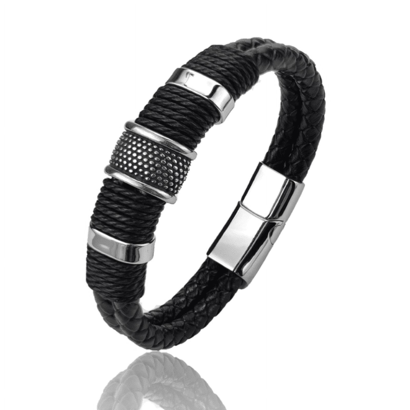 1 piece stylish multi-layer men's bracelet, brown PU leather, stone beads and stainless steel - the perfect gift for any occasion,Black