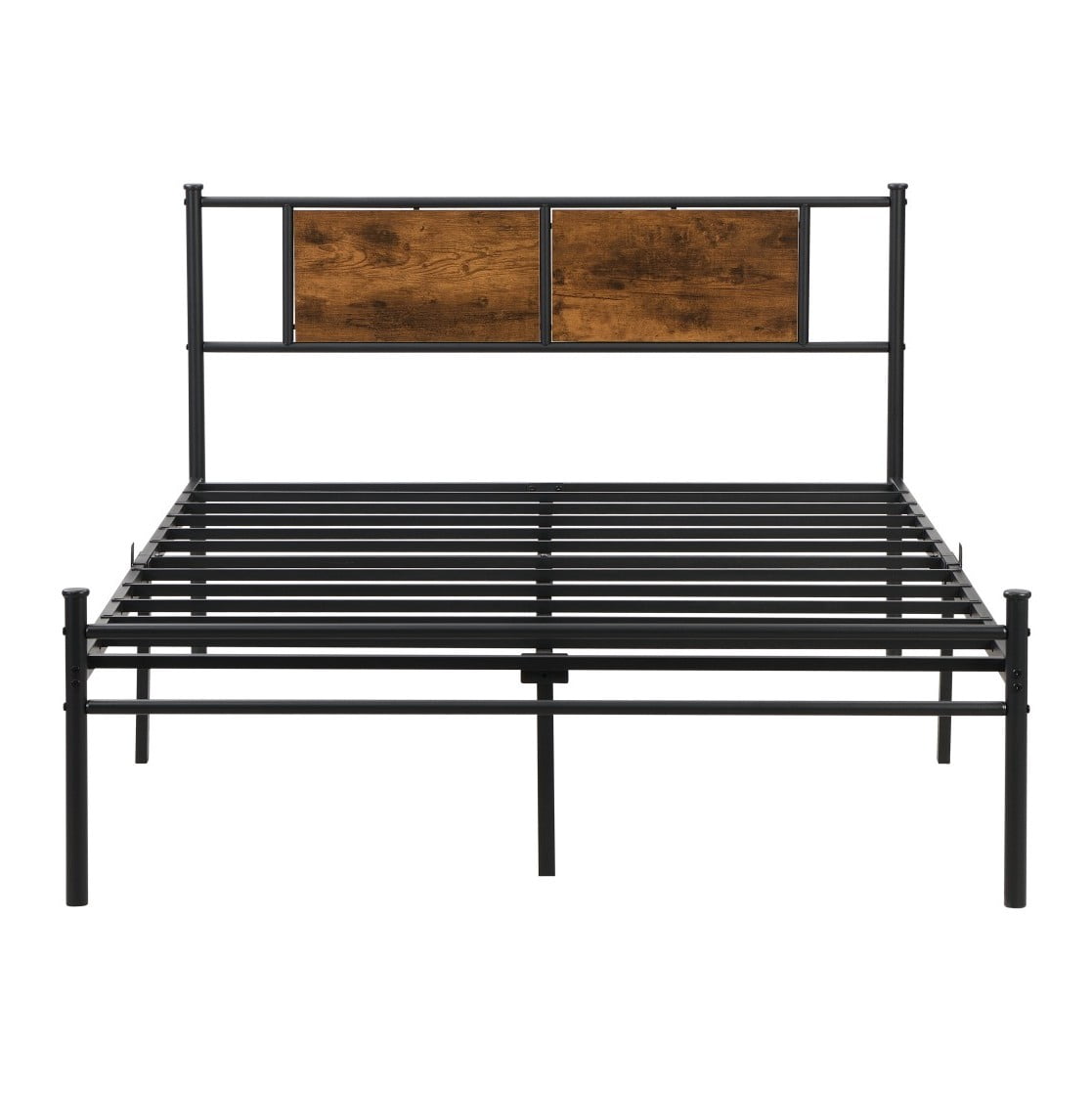 GZXS King Size Metal Platform Bed Frame with Wood Panel Headboard, 10.8" Under-Bed Storage, Noise-Free Steel Frame, No Box Spring Needed, Black & Brown