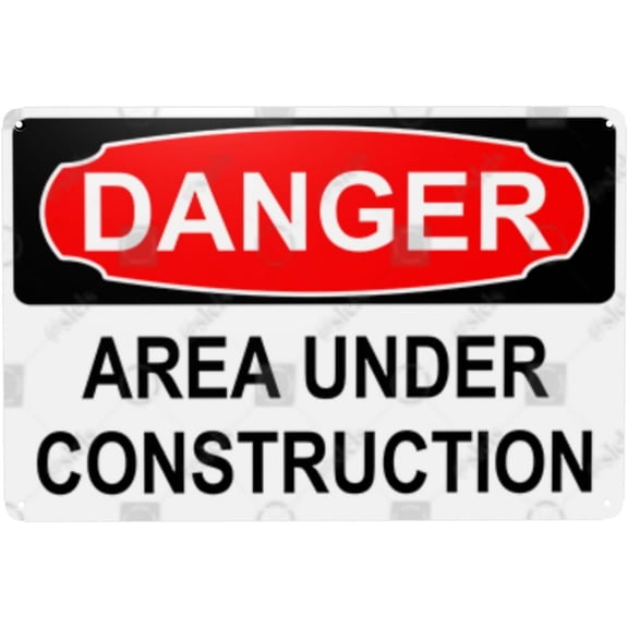 Metal Sign Decor, Danger Sign - AREA UNDER CONSTRUCTION, Rust Free With 4 Pre-drilled Holes Waterproof, Fade and Scratch Resistant, 8 x 12 Inch