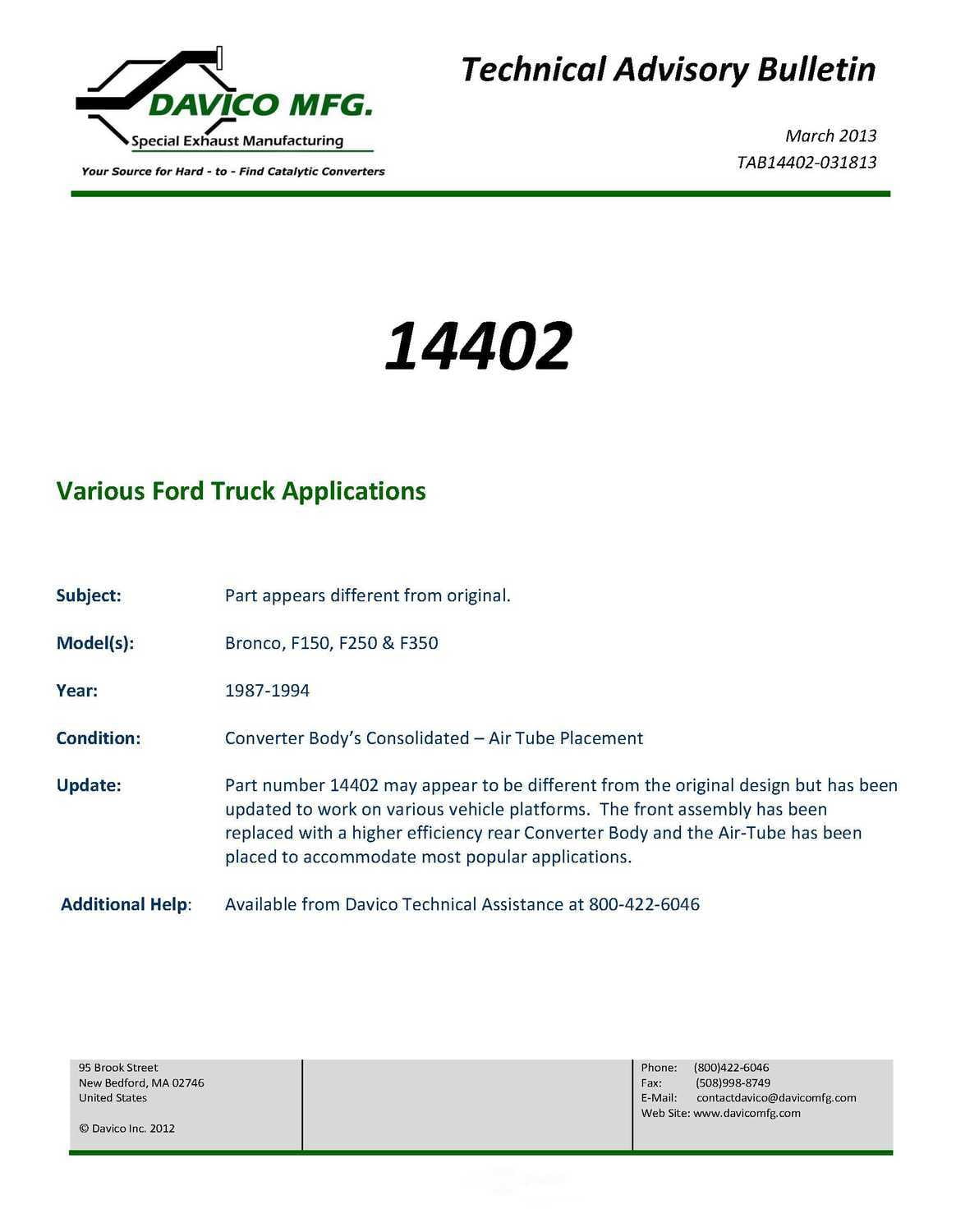 Davico Mfg 14402 Direct-Fit Catalytic Converter