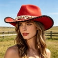 thumbnail image 2 of XIAOCHA Womens Solid Cowboy Hat Shell Bead Trimming Outdoor Farm Wide Brim Western Hat,Red, 2 of 5