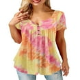 thumbnail image 1 of CHUANK T-Shirts pour Femmes Manches Courtes Col Rond Tunique Boutonnée (Blanc TG), 1 of 4
