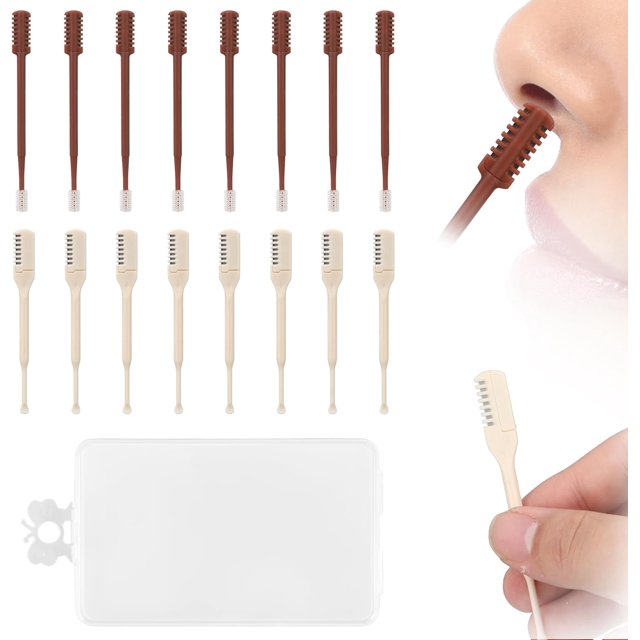 16 Pcs 2 In 1 Nose Hair Trimmer, Manual Nasal Hair Cutter Removal Tool, Nostril Razor Clipper with Cleaning Brush, Double Sided & Single Sided Nose Cleaner Remover Knife for Women Men(White, Brown)