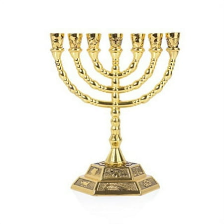 BRTAGG Gold 7-Branch Menorah with 12 Tribes Design