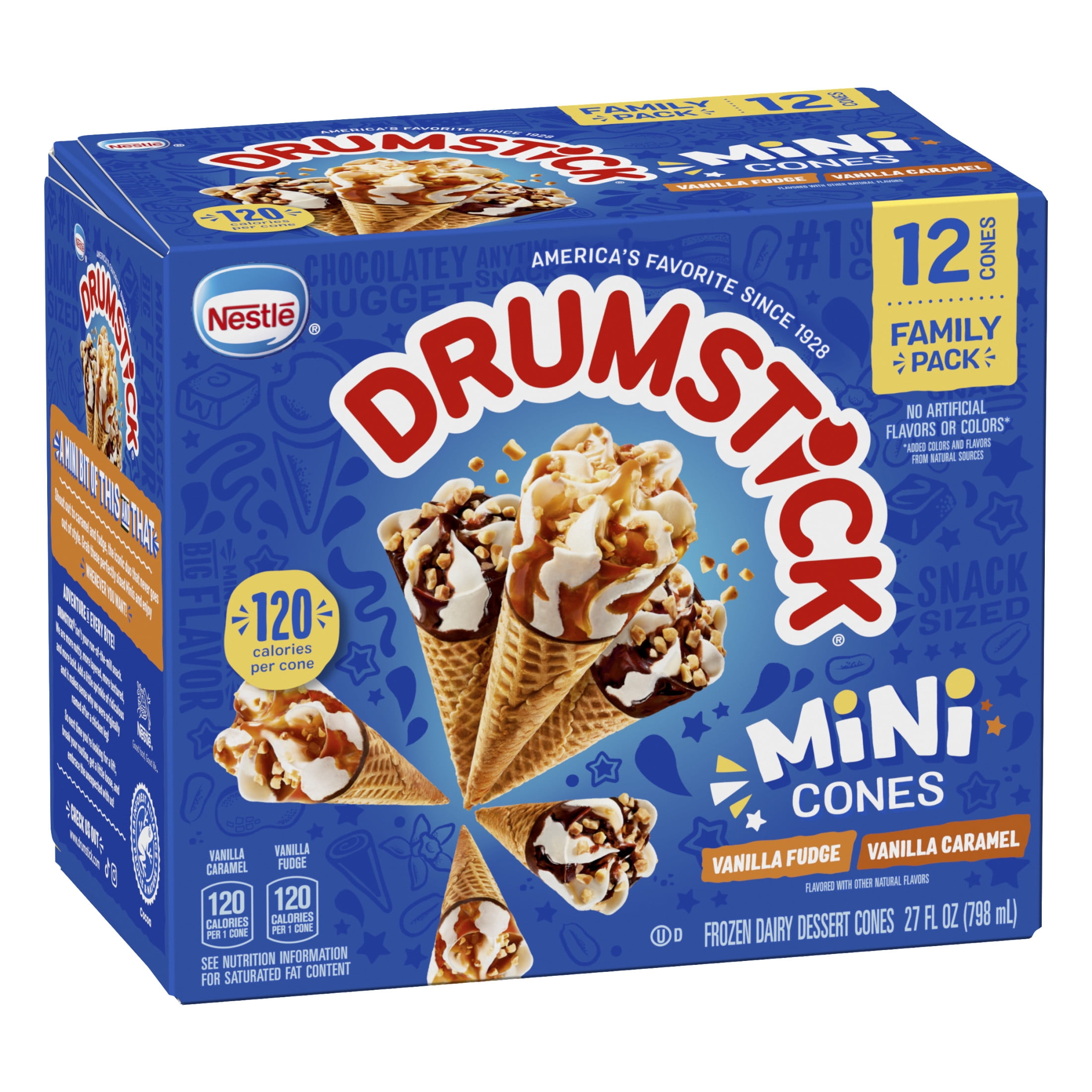 Drumstick Lil' Drums Vanilla Fudge And Caramel Swirl 12 Pack Ice Cream Sundae Cones