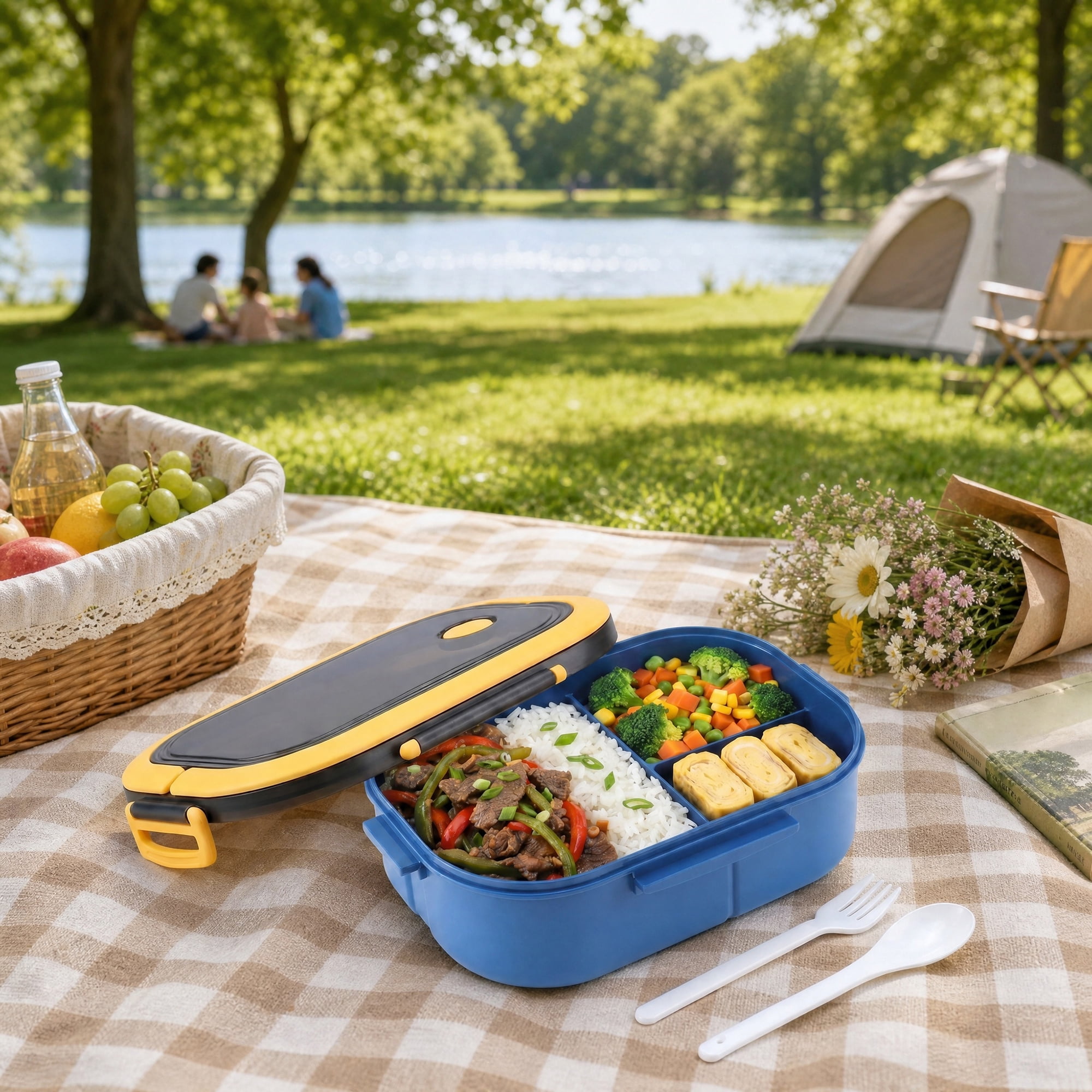 Unique Bargains Double-Layer Leak-Proof Meal Lunch Bento Box Blue