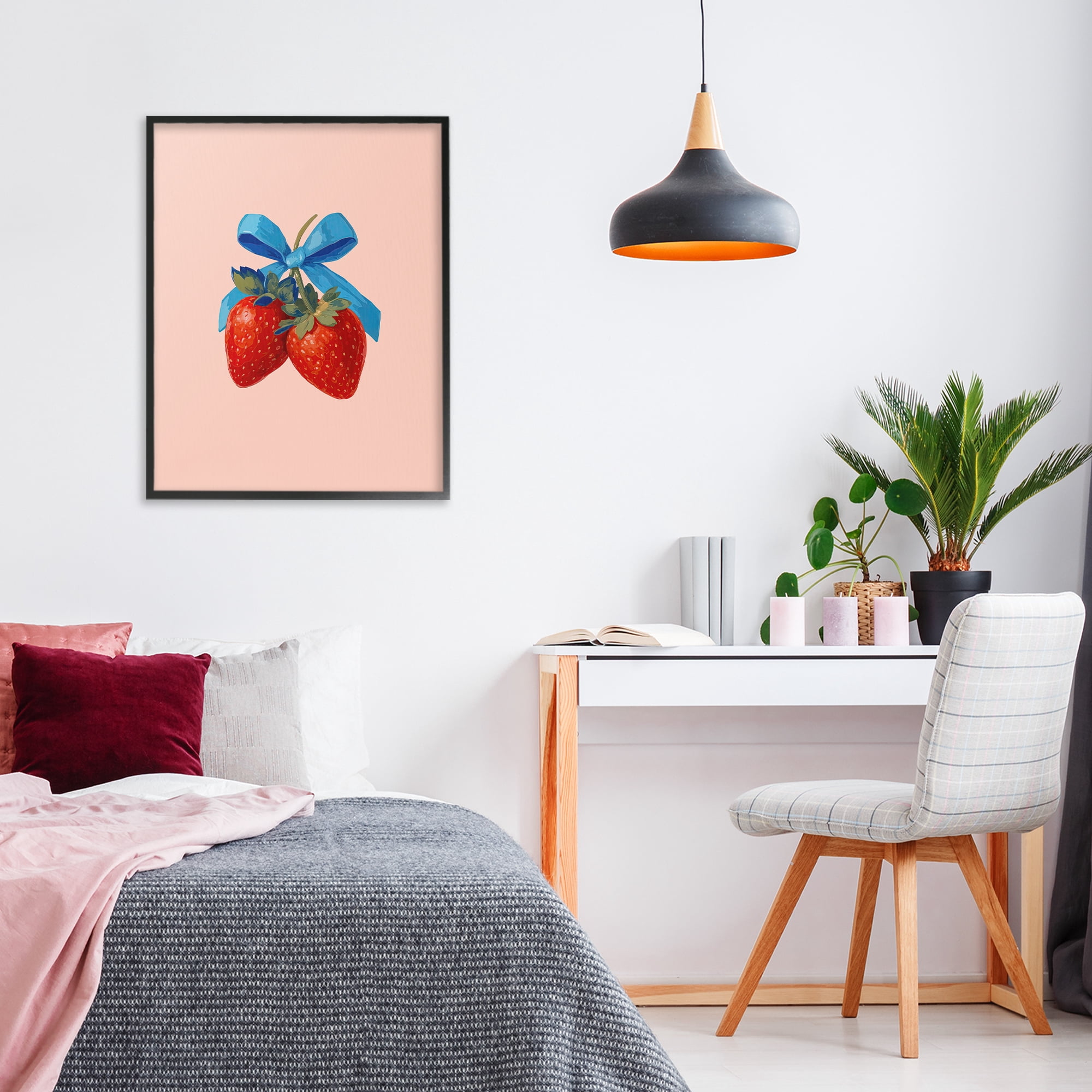 Stupell Industries Strawberry Pair with Blue Bow Black Framed Giclee Art, design by Imagine It Images